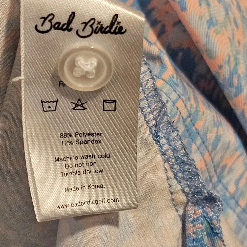 Bad Birdie‎ Mens XL Golf Polo Blue Peach Abstract Print Short Sleeve Performance